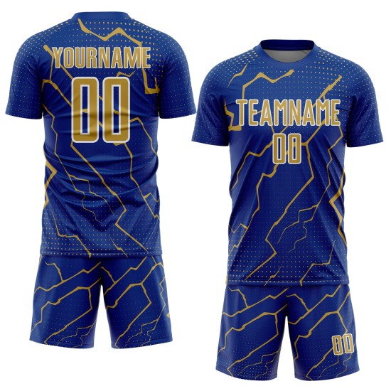 Sublimation Soccer Jersey Sports Old Royal Gold-White Lightning Uniform Custom Sublimation Soccer Jersey Sports Old Royal Gold-White Lightning Uniform Custom