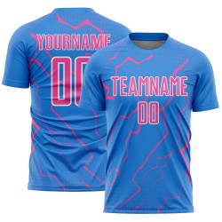 Pink-White Uniform Custom Sports Blue Jersey Lightning Powder Soccer Sublimation