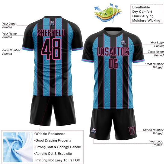 Blue-Pink Custom Sublimation Jersey Pinstripe Uniform Sports Soccer Black Sky Line