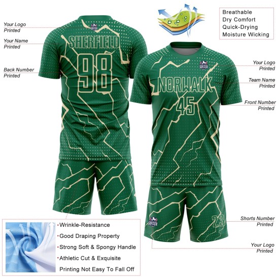 Lightning Sports Green Custom Kelly Cream Uniform Jersey Soccer Sublimation