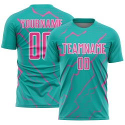 Lightning Soccer Jersey Sports Uniform Custom Aqua Sublimation Pink-White