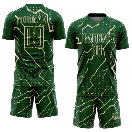Sublimation Uniform Cream Soccer Green Jersey Lightning Custom Sports