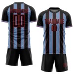 Uniform Jersey Soccer Line Sports Light Pinstripe Black Sublimation Blue-Red Custom
