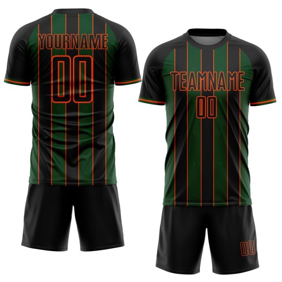 Pinstripe Custom Line Sports Black Green-Orange Uniform Jersey Sublimation Soccer Pinstripe Custom Line Sports Black Green-Orange Uniform Jersey Sublimation Soccer
