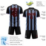 Uniform Jersey Soccer Line Sports Light Pinstripe Black Sublimation Blue-Red Custom