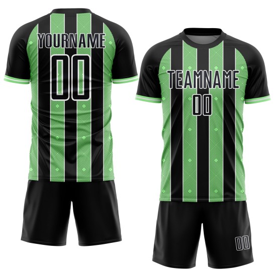 Green-White Pinstripe Custom Pea Jersey Sublimation Uniform Black Line Sports Soccer Green-White Pinstripe Custom Pea Jersey Sublimation Uniform Black Line Sports Soccer