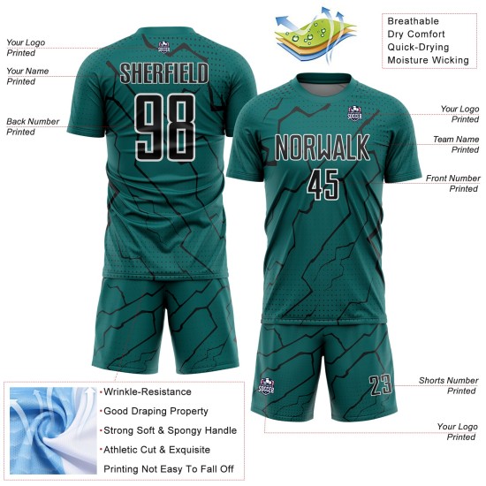 Uniform Black-White Soccer Jersey Lightning Sublimation Sports Custom Teal
