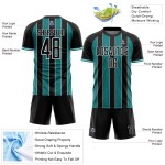 Pinstripe Teal-White Jersey Sublimation Line Soccer Uniform Custom Sports Black Pinstripe Teal-White Jersey Sublimation Line Soccer Uniform Custom Sports Black