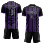 Purple-Gray Line Pinstripe Custom Soccer Sports Black Sublimation Jersey Uniform