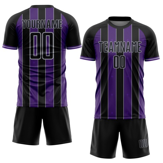 Purple-Gray Line Pinstripe Custom Soccer Sports Black Sublimation Jersey Uniform