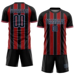 Sports Jersey Uniform Black Custom Pinstripe Soccer Red-Light Blue Sublimation Line