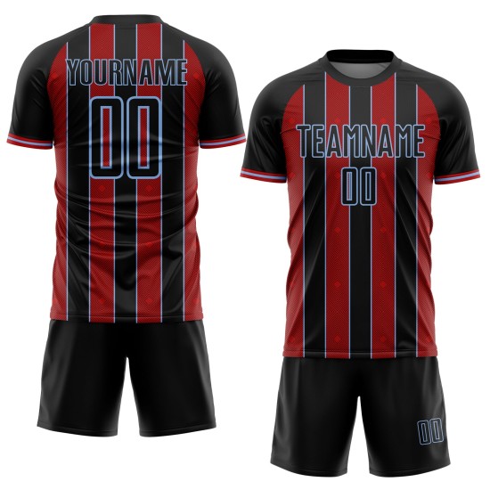 Sports Jersey Uniform Black Custom Pinstripe Soccer Red-Light Blue Sublimation Line