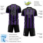Purple-Gray Line Pinstripe Custom Soccer Sports Black Sublimation Jersey Uniform