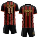 Red-Gold Pinstripe Sublimation Black Soccer Custom Line Uniform Sports Jersey