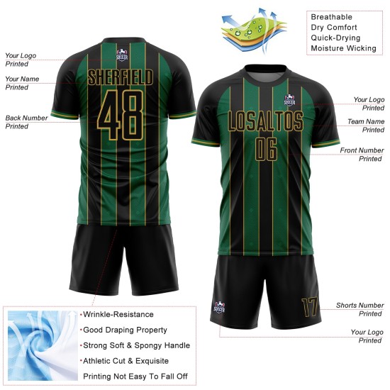 Sports Black Kelly Custom Pinstripe Sublimation Soccer Jersey Gold Uniform Green-Old Line