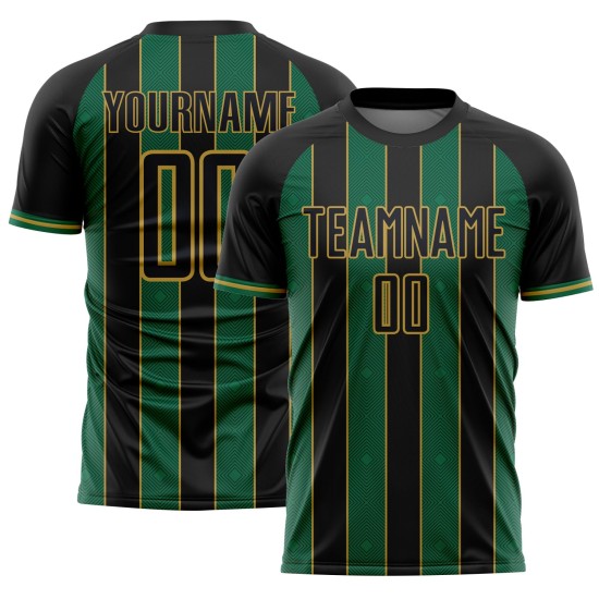 Sports Black Kelly Custom Pinstripe Sublimation Soccer Jersey Gold Uniform Green-Old Line