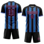 Soccer Powder Sublimation Jersey Pinstripe Line Sports Black Custom Uniform Blue-Pink