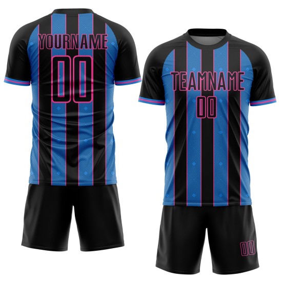 Soccer Powder Sublimation Jersey Pinstripe Line Sports Black Custom Uniform Blue-Pink