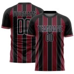Pinstripe Sports Black Jersey Crimson-Gray Custom Line Sublimation Soccer Uniform Pinstripe Sports Black Jersey Crimson-Gray Custom Line Sublimation Soccer Uniform