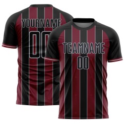 Pinstripe Sports Black Jersey Crimson-Gray Custom Line Sublimation Soccer Uniform