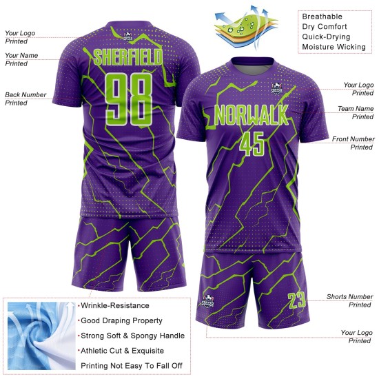 Uniform Purple Soccer Sports Custom Green-White Lightning Jersey Sublimation Neon