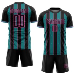 Sublimation Line Uniform Black Pinstripe Jersey Sports Custom Teal-Pink Soccer