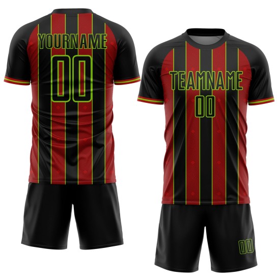 Jersey Sublimation Custom Sports Soccer Uniform Green Black Pinstripe Line Red-Neon