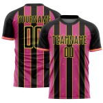 Custom Pink-Light Soccer Sublimation Line Black Jersey Yellow Uniform Pinstripe Sports