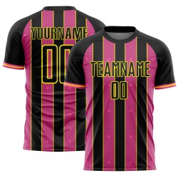 Custom Pink-Light Soccer Sublimation Line Black Jersey Yellow Uniform Pinstripe Sports