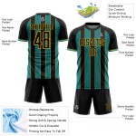 Custom Pinstripe Uniform Jersey Sports Sublimation Teal-Yellow Soccer Black Line