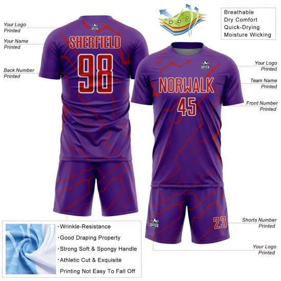 Lightning Jersey Custom Uniform Sublimation Soccer Purple Red-White Sports Lightning Jersey Custom Uniform Sublimation Soccer Purple Red-White Sports