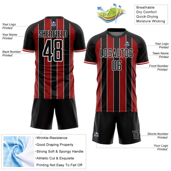 Jersey Line Sublimation Uniform Red-White Soccer Black Custom Sports Pinstripe Jersey Line Sublimation Uniform Red-White Soccer Black Custom Sports Pinstripe