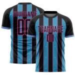 Blue-Pink Custom Sublimation Jersey Pinstripe Uniform Sports Soccer Black Sky Line