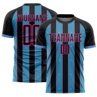 Blue-Pink Custom Sublimation Jersey Pinstripe Uniform Sports Soccer Black Sky Line
