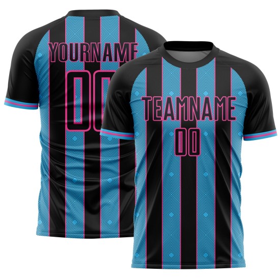 Blue-Pink Custom Sublimation Jersey Pinstripe Uniform Sports Soccer Black Sky Line