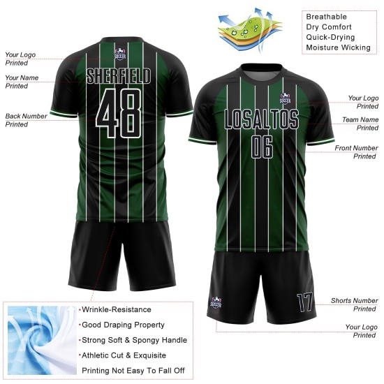 Custom Jersey Line Pinstripe Sports Sublimation Soccer Uniform Green-White Black Custom Jersey Line Pinstripe Sports Sublimation Soccer Uniform Green-White Black