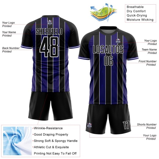 Line Purple-White Uniform Dark Sports Black Custom Jersey Pinstripe Sublimation Soccer