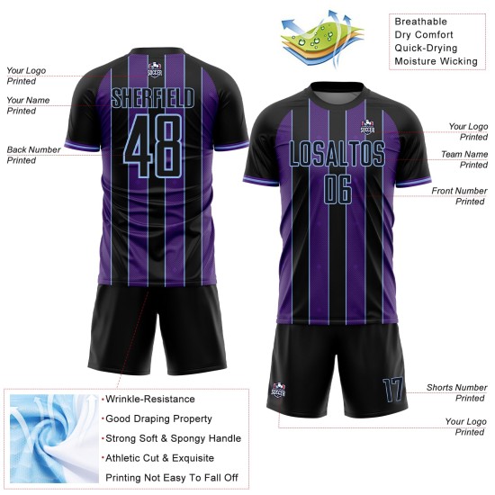 Sports Pinstripe Black Sublimation Uniform Blue Custom Purple-Light Jersey Soccer Line