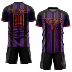 Sublimation Soccer Pinstripe Sports Jersey Uniform Black Line Custom Purple-Orange