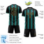 Pinstripe Gold Sports Sublimation Jersey Black Teal-Old Soccer Custom Uniform Line