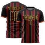 Soccer Line Sublimation Crimson-Gold Sports Uniform Pinstripe Jersey Black Custom