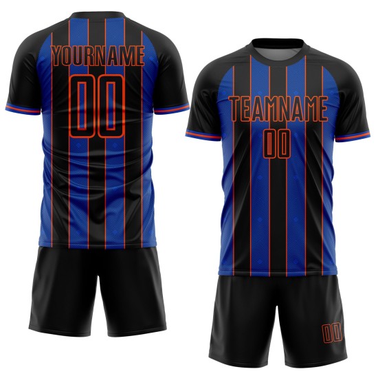 Uniform Line Custom Black Thunder Blue-Orange Sports Pinstripe Sublimation Jersey Soccer