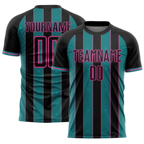 Sublimation Line Uniform Black Pinstripe Jersey Sports Custom Teal-Pink Soccer