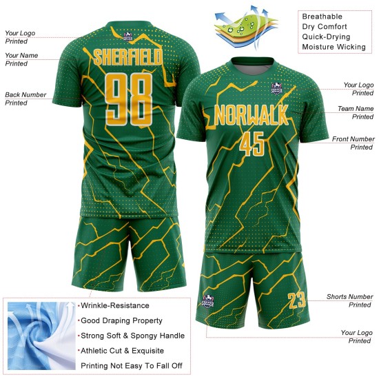 Lightning Green Sports Custom Sublimation Gold-White Uniform Kelly Soccer Jersey