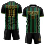 Sports Green-Gold Line Kelly Soccer Custom Jersey Sublimation Uniform Black Pinstripe