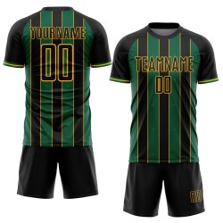 Sports Green-Gold Line Kelly Soccer Custom Jersey Sublimation Uniform Black Pinstripe