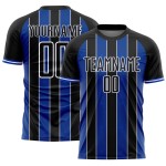 Jersey Blue-White Thunder Line Custom Soccer Pinstripe Uniform Sports Sublimation Black