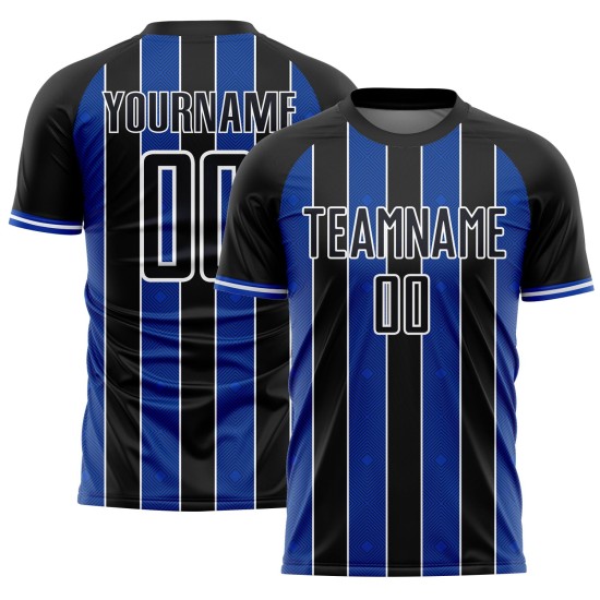 Jersey Blue-White Thunder Line Custom Soccer Pinstripe Uniform Sports Sublimation Black