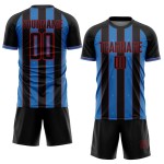 Sublimation Custom Sports Uniform Pinstripe Powder Line Black Blue-Red Soccer Jersey