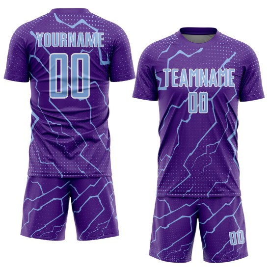 Soccer Sublimation Uniform Jersey Sports Lightning Light Purple Blue-White Custom